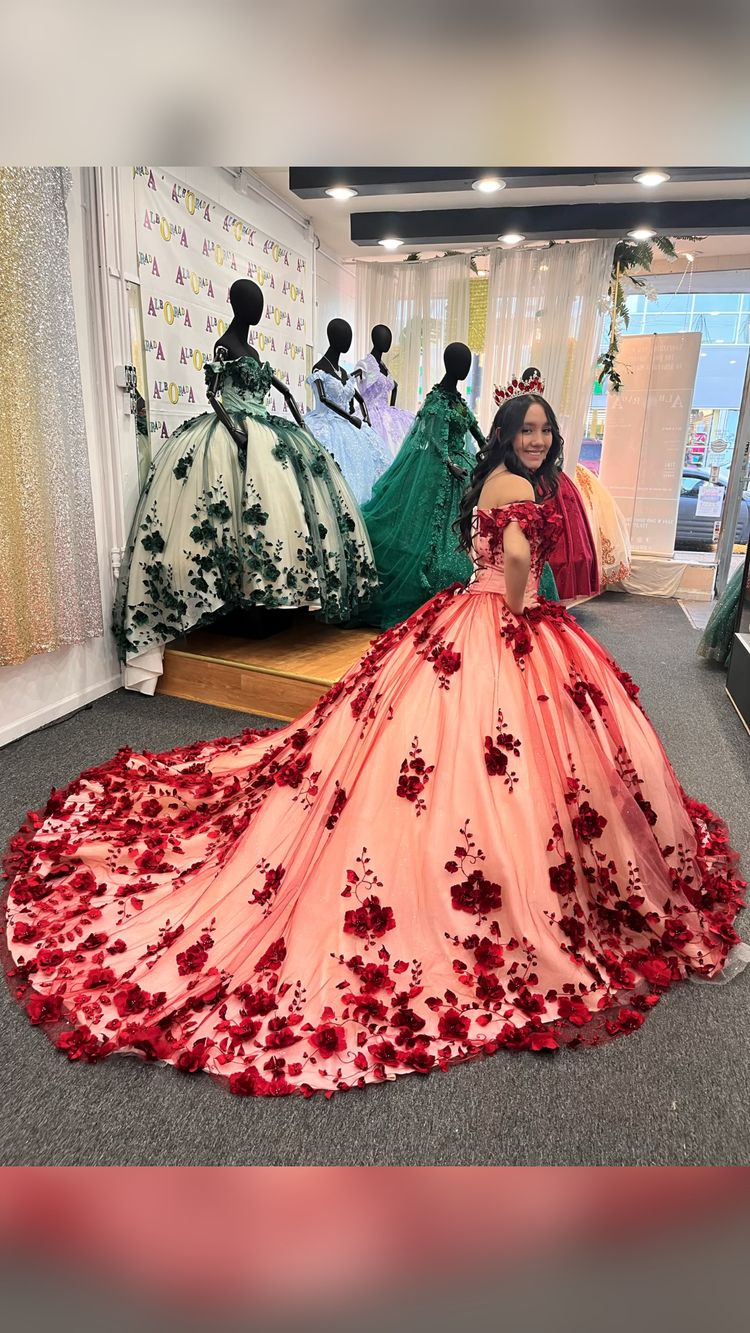 Red Lace Quinceanera Dresses Ball Gown Off shoulder Sweet 16 Party Dress MyChicDress