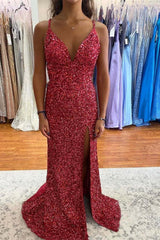 Blue Prom Dresses 2025 Mermaid Long V Neck Sequin Evening Dress