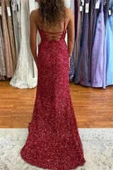 Blue Prom Dresses 2025 Mermaid Long V Neck Sequin Evening Dress