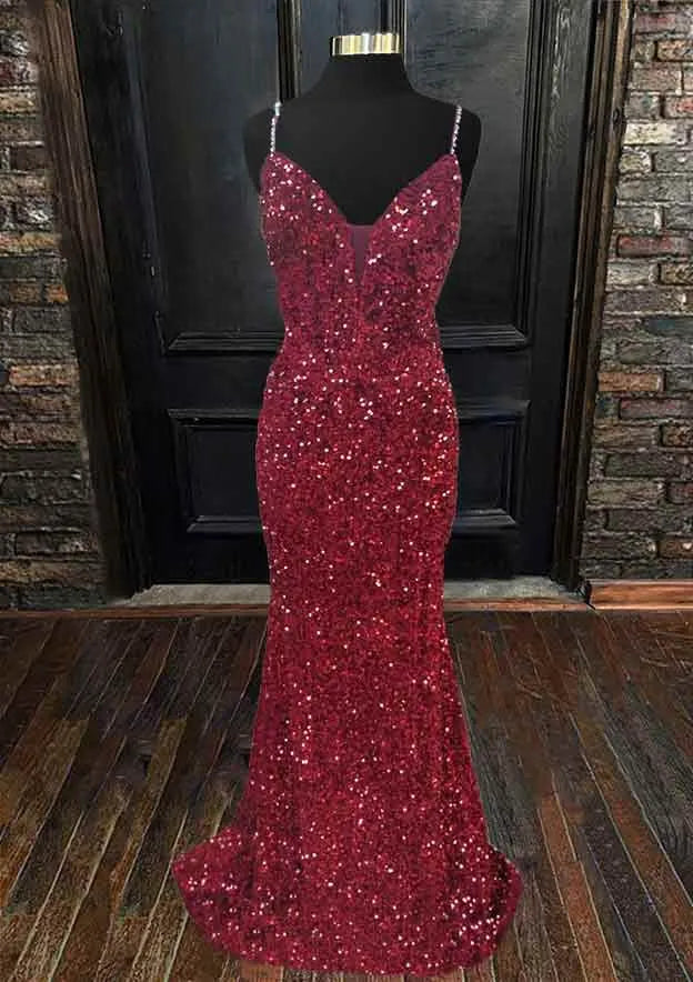 Red sequin evening gown