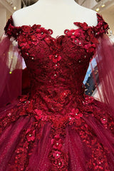 Red 3D Flower Quinceanera Dresses Applique Vestidos De 16 Anos