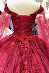Red 3D Flower Quinceanera Dresses Applique Vestidos De 16 Anos