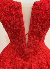 Red Long Prom Dress Lace Appliques A Line Evening Dress UK