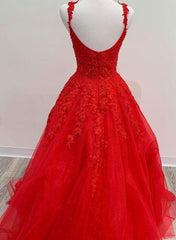 Red Long Prom Dress Lace Appliques A Line Evening Dress UK