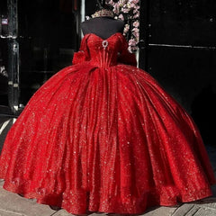 Red Quinceanera Dresses Beaded Off Shoulder Ball Gown Girls Birthday Gift