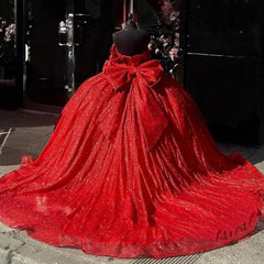 Red Quinceanera Dresses Beaded Off Shoulder Ball Gown Girls Birthday Gift