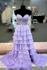 A-Line Long Corset Royal Blue Tiered Formal Dresses - MyChicDress