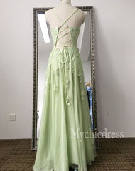 Custom Made Lace Sage Green Long Formal Dresses A Line