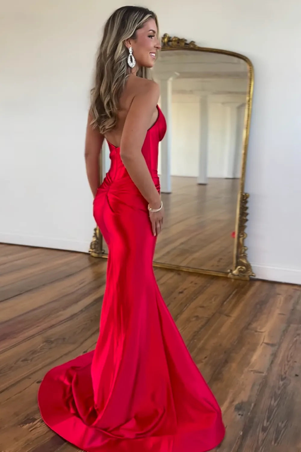Satin Sage Green Prom Dress Mermaid Halter Wedding Guest Dress