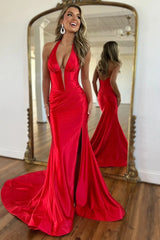 Satin Sage Green Prom Dress Mermaid Halter Wedding Guest Dress