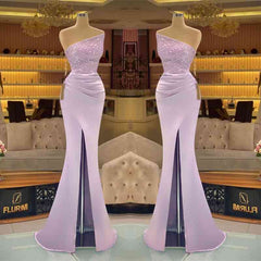 Sequins Formal Dresses Light Purple Mermaid Prom Dress Long Slit Strapless MyChicDress