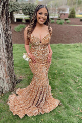 Sequins Mermaid UK Evening Dress Spaghetti Straps Formal Dress - MyChicDress
