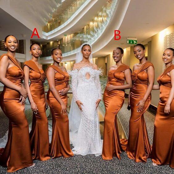 Sexy Burnt Orange Mismatched Bridesmaid Dresses Mermaid One