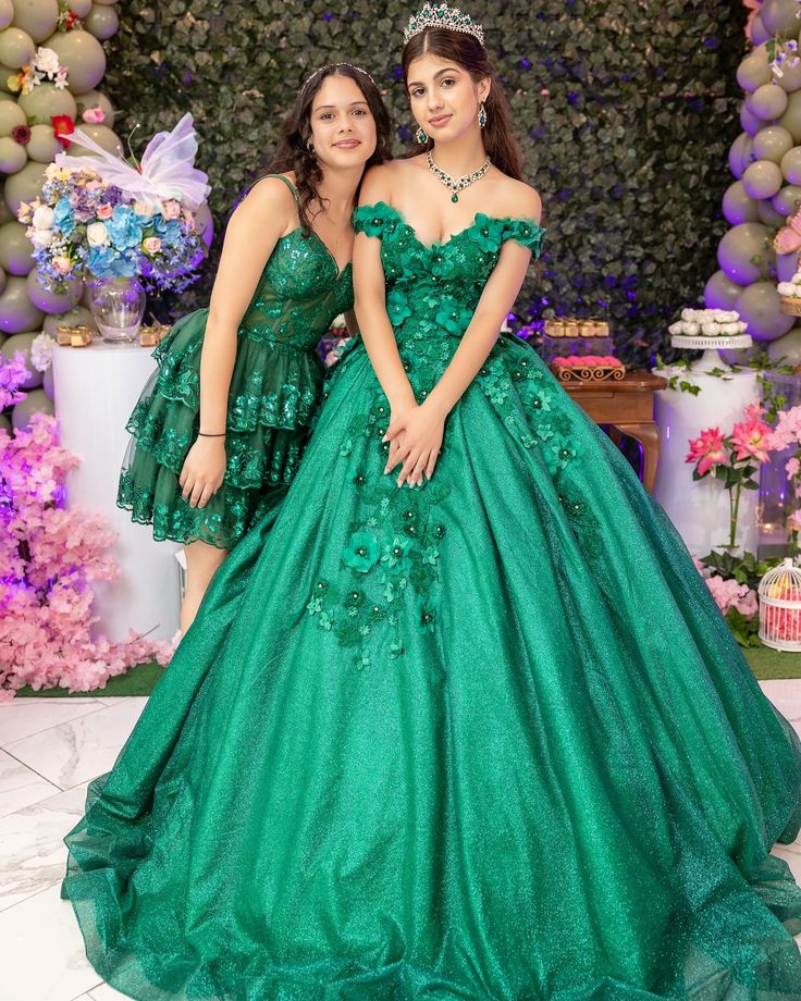 Sexy Emerald Green Quinceanera Dresses 3D Flowers Mychicdress