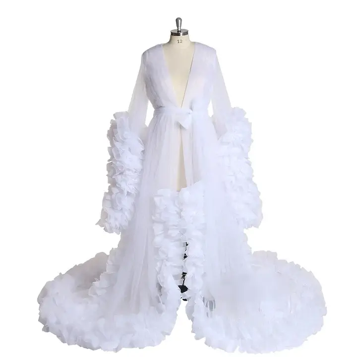 Puffy Pink Tulle Maternity Photo Shoot Women Night Robe Sleepwear Gown