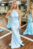 Sexy Light Blue Convertible Prom Dresses Backless Mermaid Long Wedding Party Dress