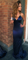 Sexy Mermaid Navy Blue Prom Dress UK Spaghetti Straps Long Evening Dress