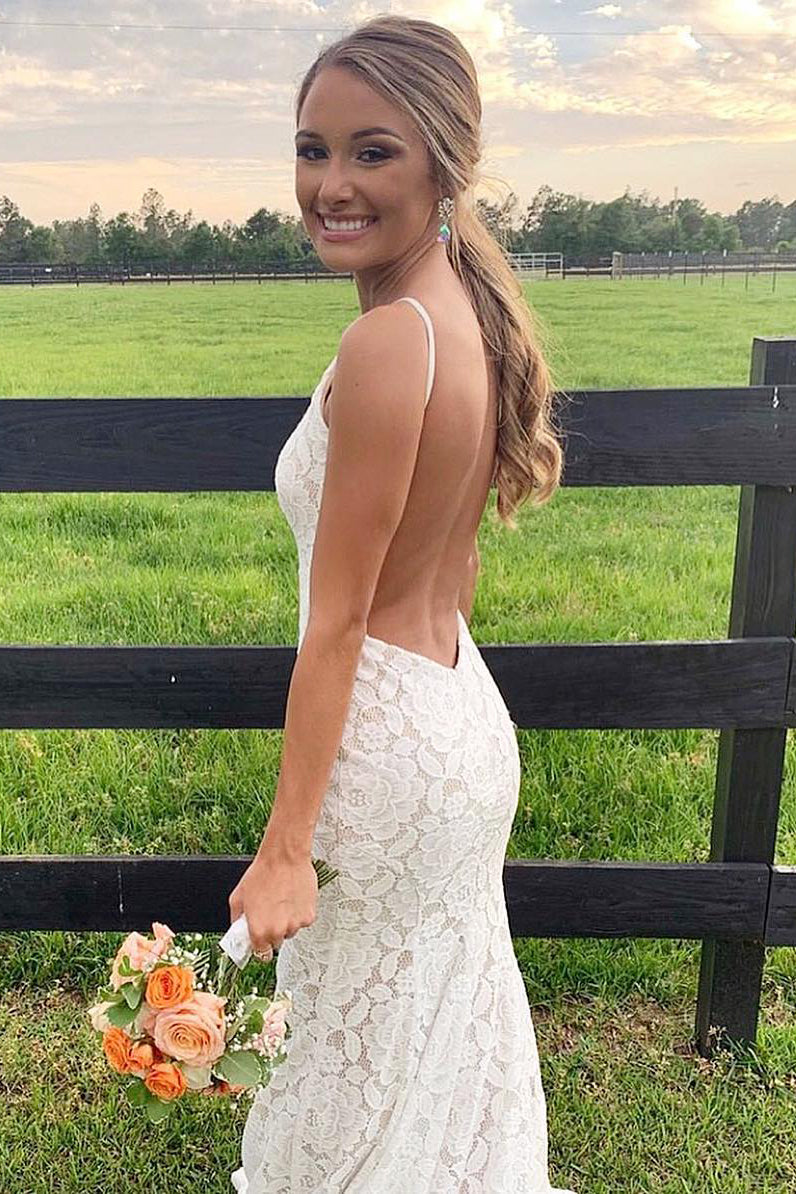 Sexy Yellow Lace Prom Dresses Mermaid Open Back - MyChicDress