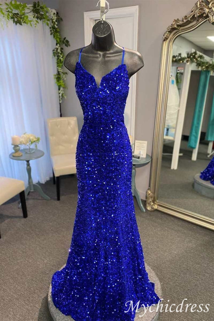 Sleeveless Fuchsia High Neck Mermaid Long Prom Dress With Sequins main image 0