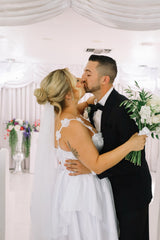 Sheath Short Minimalist Chiffon Wedding Dress Sleeveless For sale