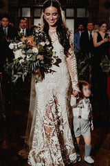 Sheath Long Sleeve Beach Lace Bridal Dress Boho Summer Wedding Dress