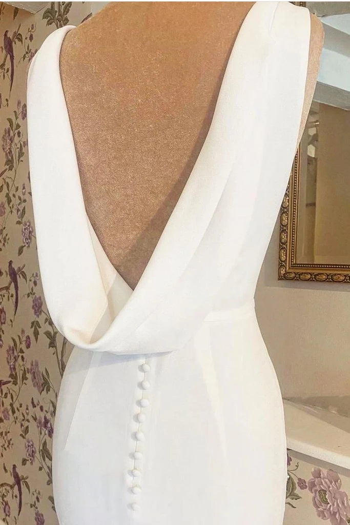 Sheath Long Silk Chiffon Beach Wedding Dresses with Draped Back - MyChicDress