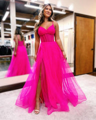 Sheath Tulle Royal BLue 2024 Prom Dresses V Neck - MyChicDress