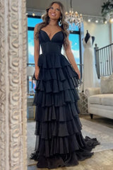 Sheath Hot Pink Chiffon Tiered Prom Dresses 2025 V Neck