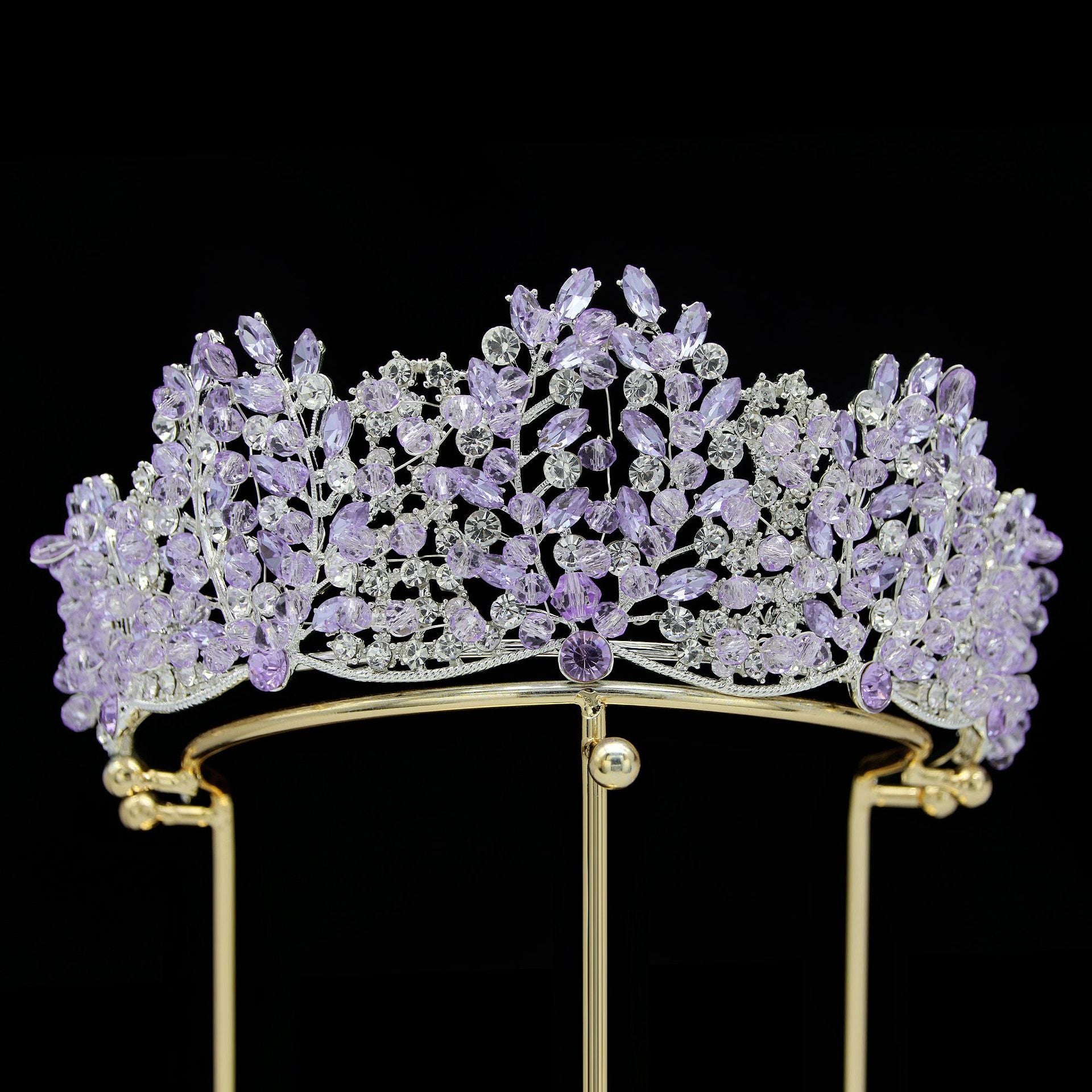 Shiny purple Quinceanera Crown Luxurious Bridal Crown Baroque style