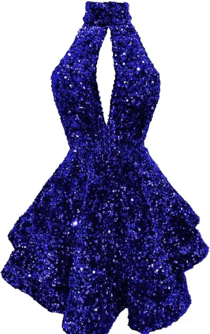 Short Sequin Halter Hoco Dresses Mini Backless Tight Cocktail Dresses