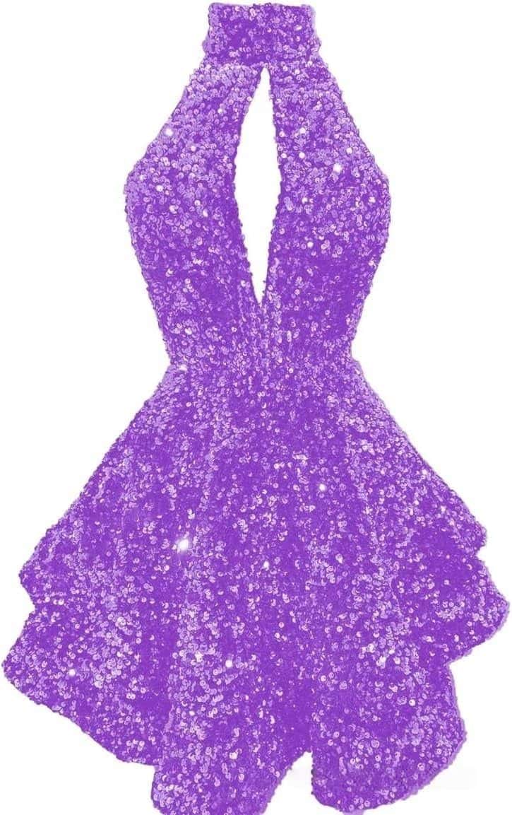 Short Sequin Halter Hoco Dresses Mini Backless Tight Cocktail Dresses