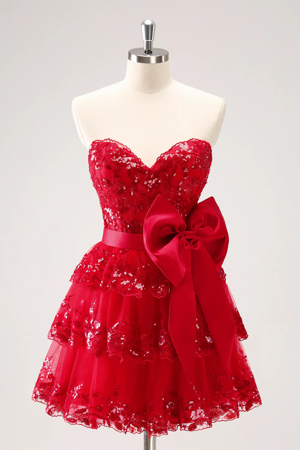 Strapless Red Corset Homecoming Dress with Bow Mychicdress