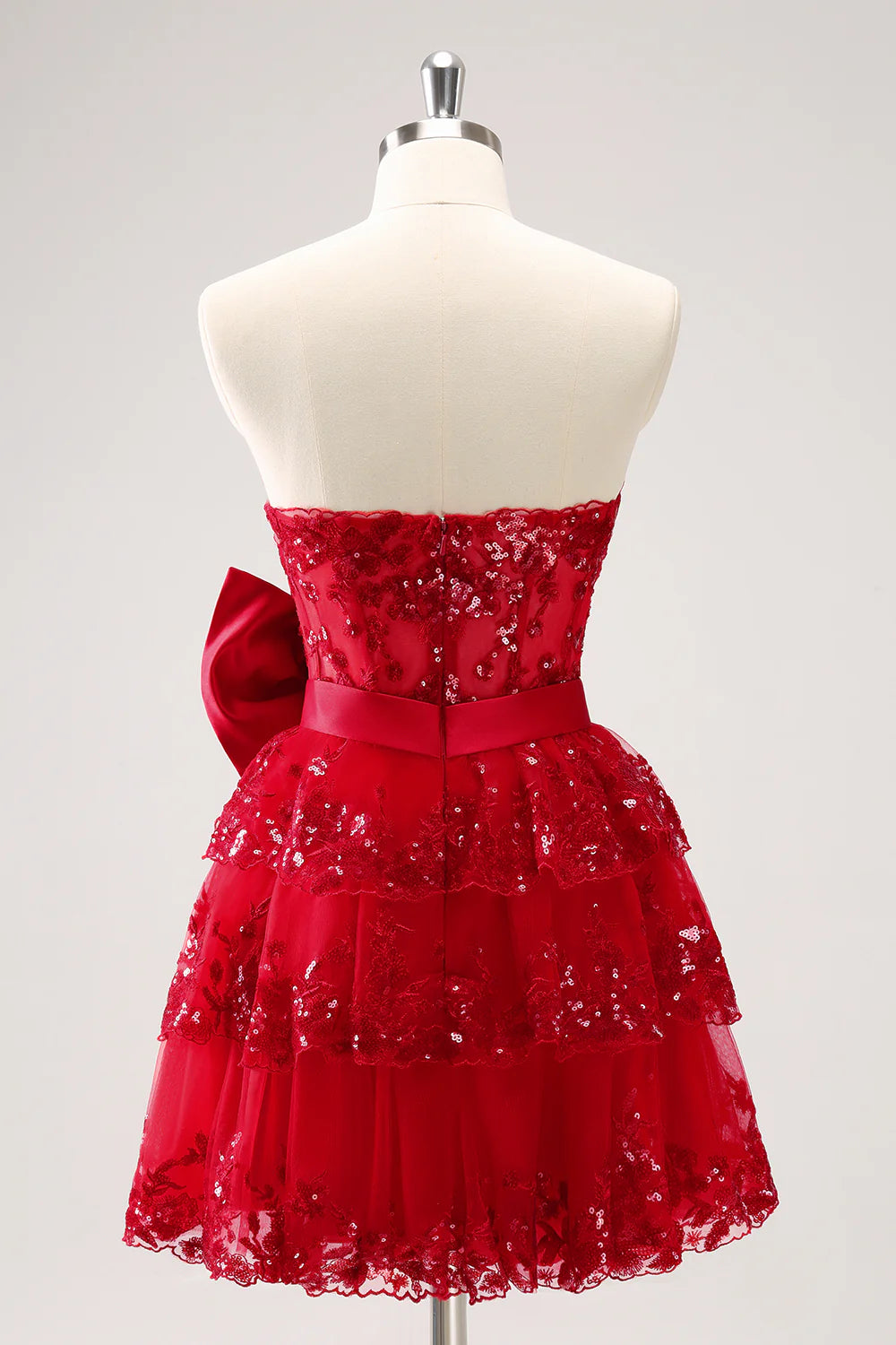 Strapless Red Corset Homecoming Dress with Bow Mychicdress