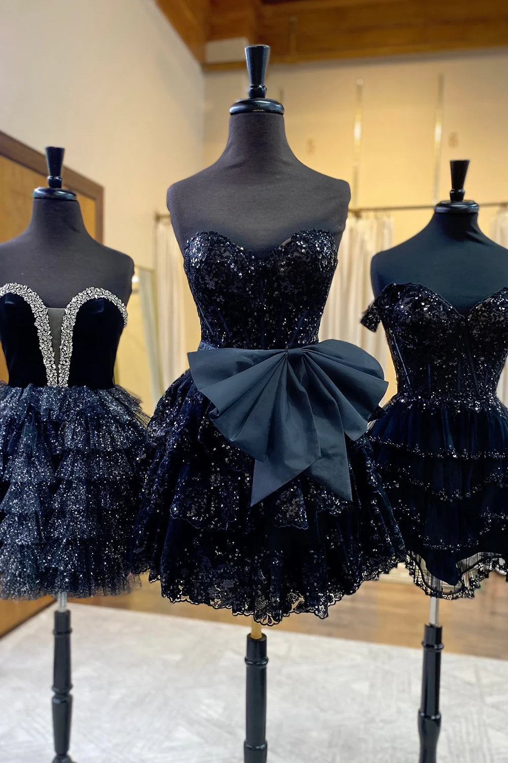 Strapless black Corset Homecoming Dress with Bow Mychicdress