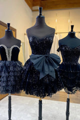 Strapless black Corset Homecoming Dress with Bow Mychicdress
