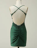 Short Emerald Green Homecoming Dresses Tighted with Beaded