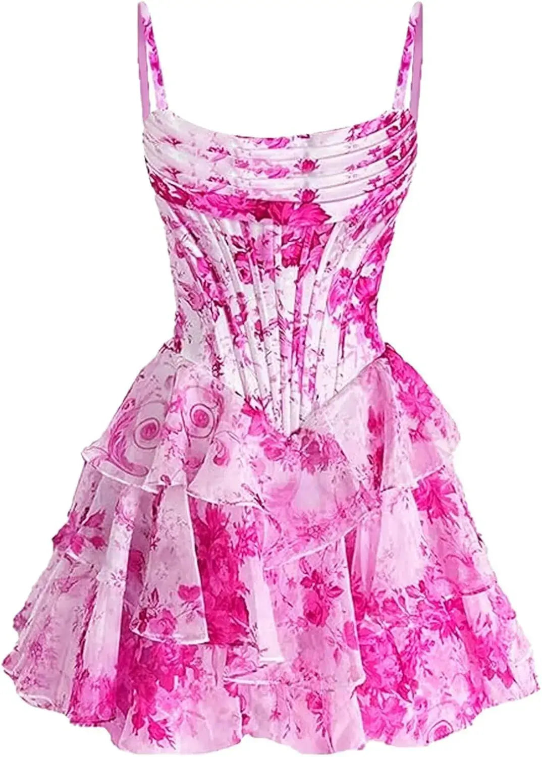 Short Floral Blue Homecoming Dresses Corset Scoop Neck Spaghetti Straps