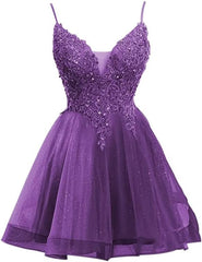 Short Lace Champagne Homecoming Dress V Neck Tulle Quinceanera Dama Dresses - MyChicDress