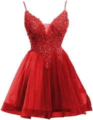 Short Lace Champagne Homecoming Dress V Neck Tulle Quinceanera Dama Dresses - MyChicDress