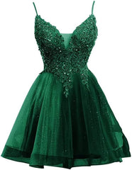 Short Lace Champagne Homecoming Dress V Neck Tulle Quinceanera Dama Dresses - MyChicDress