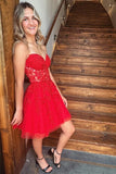 Short Fuchsia Lace Homecoming Dress Strapless Sweetheart Graduation Dress