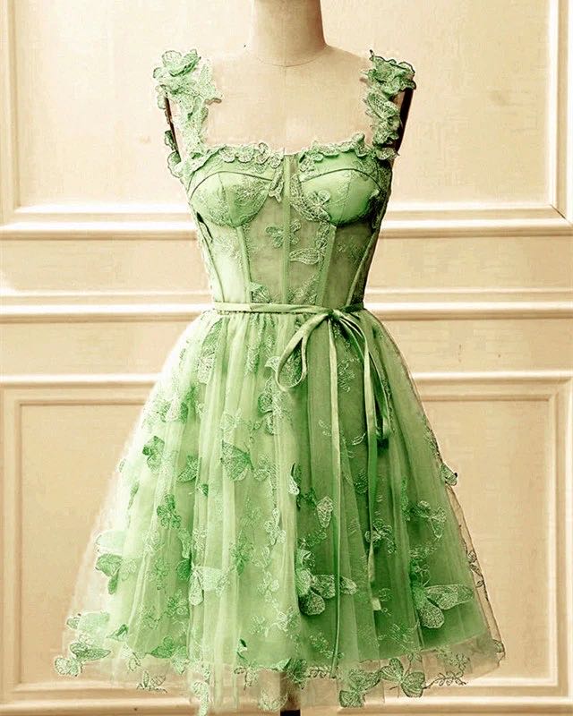 Short Sage Green Homecoming Dresses with Butterfly - MyChicDress