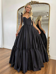Simple Black Satin Wedding Guest Dress Sweetheart Long Formal Dresses