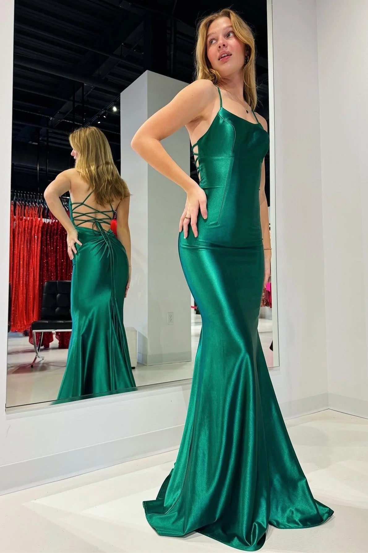 Simple Emerald Evening Gown Mermaid Long Prom Dress