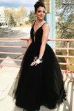 Simple Gothic Wedding Dress Black Tulle Princess Prom Dresses Sleeveless