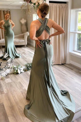 Simple Gray Green Wedding Guest Dress Mermaid Satin Bridesmaid Dresses Long