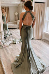 Simple Gray Green Wedding Guest Dress Mermaid Satin Bridesmaid Dresses Long