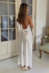 Simple Ivory Wedding Guest Dresses Tea Length Bridesmaid Dress Backless