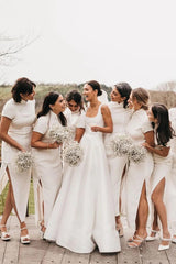 Simple Long White Satin Wedding Dresses A-Line Square Neck - MyChicDress