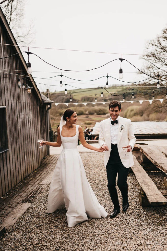 Simple Long White Satin Wedding Dresses A-Line Square Neck